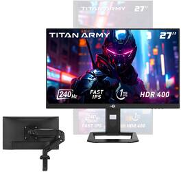 Titan-army - P2710S 27" 2K Gaming Monitor & Single Monitor Arm-240Hz Fast IPS, 1ms .GTG, FreeSync, HDR400 95% DCI-P3, 2xHDMI/DP, VESA - Black