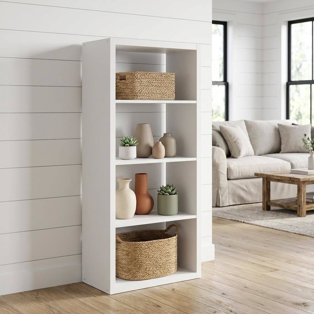 Angle. FurniFact - Wooden Bookcase with Open Shelving for Home or Office Storage - White.