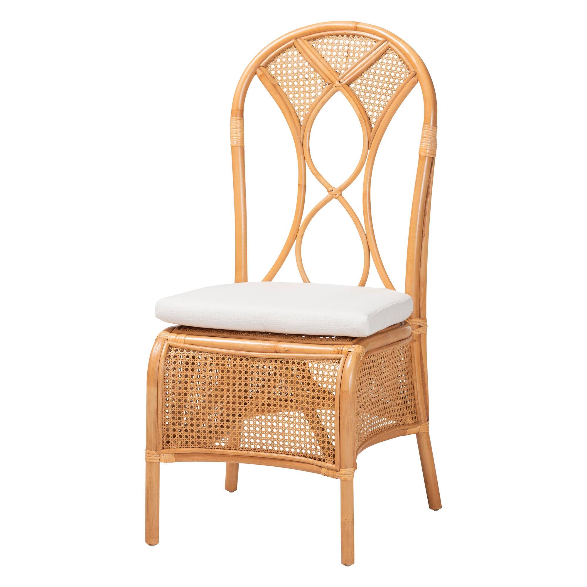 Front. bali & pari - Elsa Natural Rattan Dining Chair - Handcrafted Wicker Side Chair with Openwork Back and Woven Detailing, Boho Seating - Light Honey.