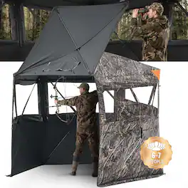 VEVOR - Hunting Blind, 6-7 Person Ground Blinds with Carrying Bag, Portable Camouflage Tent, Reinforced Durable Concealed - camouflage color