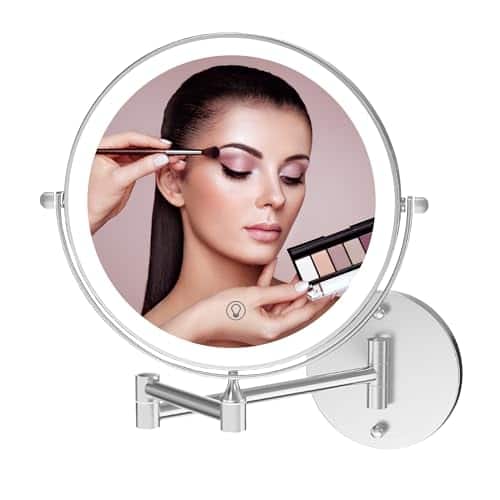 Pacoar Cade - Rechargeable Lighted Makeup Inch /Magnification Color Lights Touch Screen ° Rotation Magnifying Mirrors - Chrome