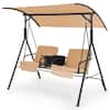 Front. Costway - Costway 2-Person Canopy Porch Swing Padded Chair Cooler Bag Rotatable Tray - Beige.