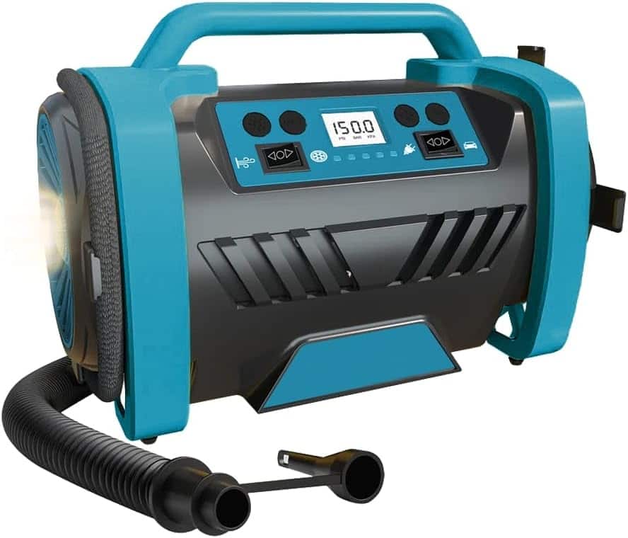 MOOSOO - AC/DC Tire Inflator, 3 in 1 Portable Air Compressor for Car Tires with Auto Shut-off, LED Light, 150PSI Air Pump - Blue