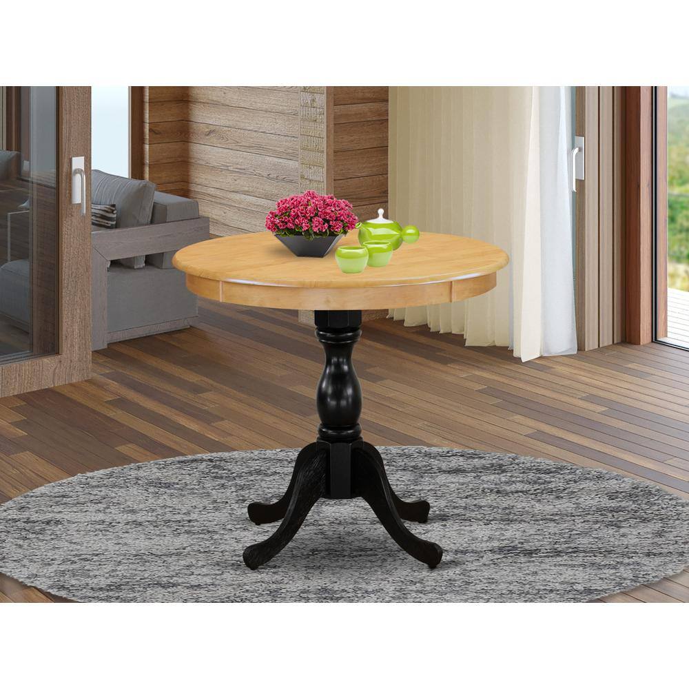 Left. East West Furniture - East West Furniture Antique 36" Round Dining Room Table for Small Space - Oak Top & Black Pedestal - Multi-Color.
