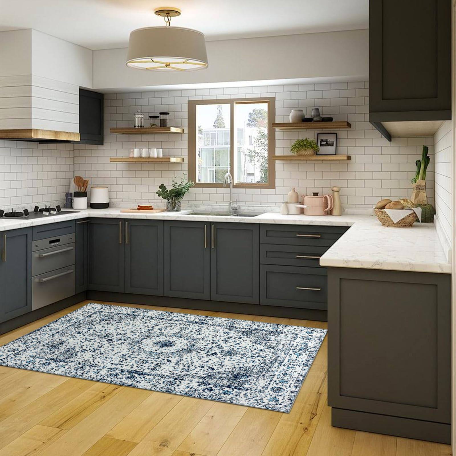 Alt View 3. PARKER SLATER - Area Rug 5x7 Washable Boho Rugs Living Room Non Slip Bedroom Low Pile Lightweight Floral Print Vintage Throw Dining K... - Floral Teal Red.