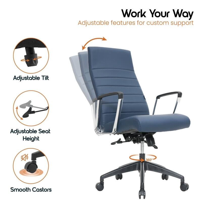 Work Your Way  
Adjustable features for custom support

- Adjustable Tilt
- Adjustable Seat Height
- Smooth Castors
- 360°