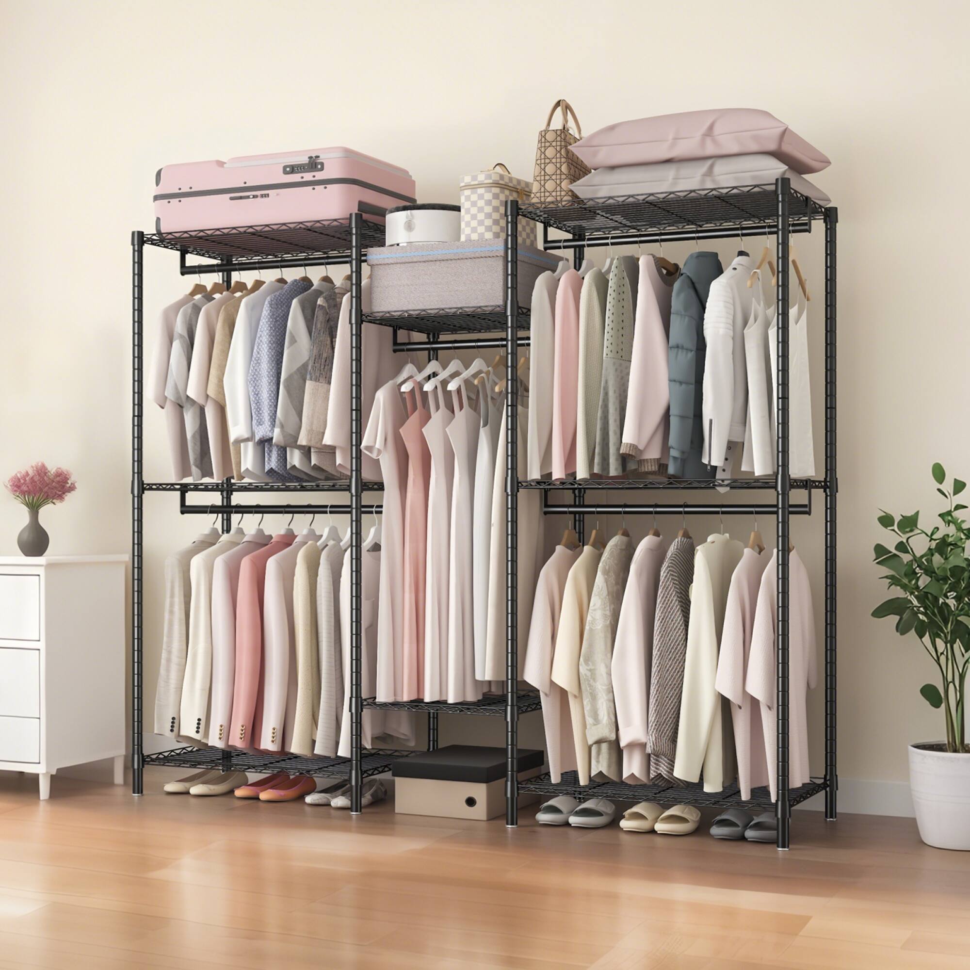 Alt View 4. GOODSILO - Heavy Duty Freestanding Garment Rack with Adjustable Wire Shelving and Multiple Clothes Rails for Maximum Storage - Black.