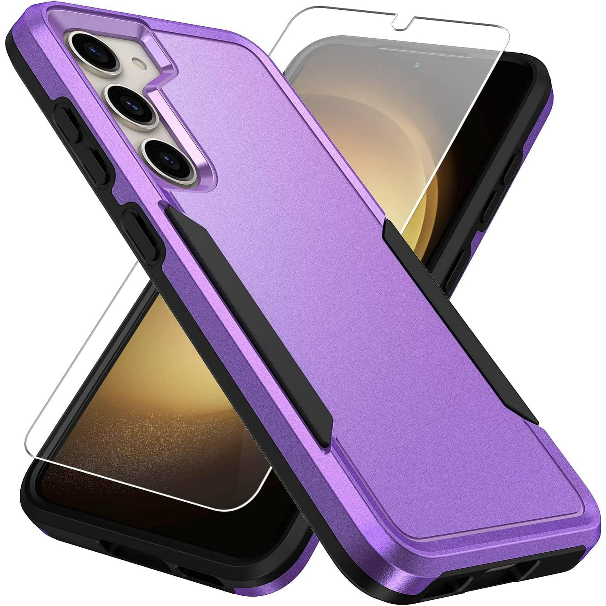 Front. Entronix - Entronix Galaxy S25 Plus Bundle: Soft-Touch Dual-Layer Case with Clear Screen Protector - Purple.