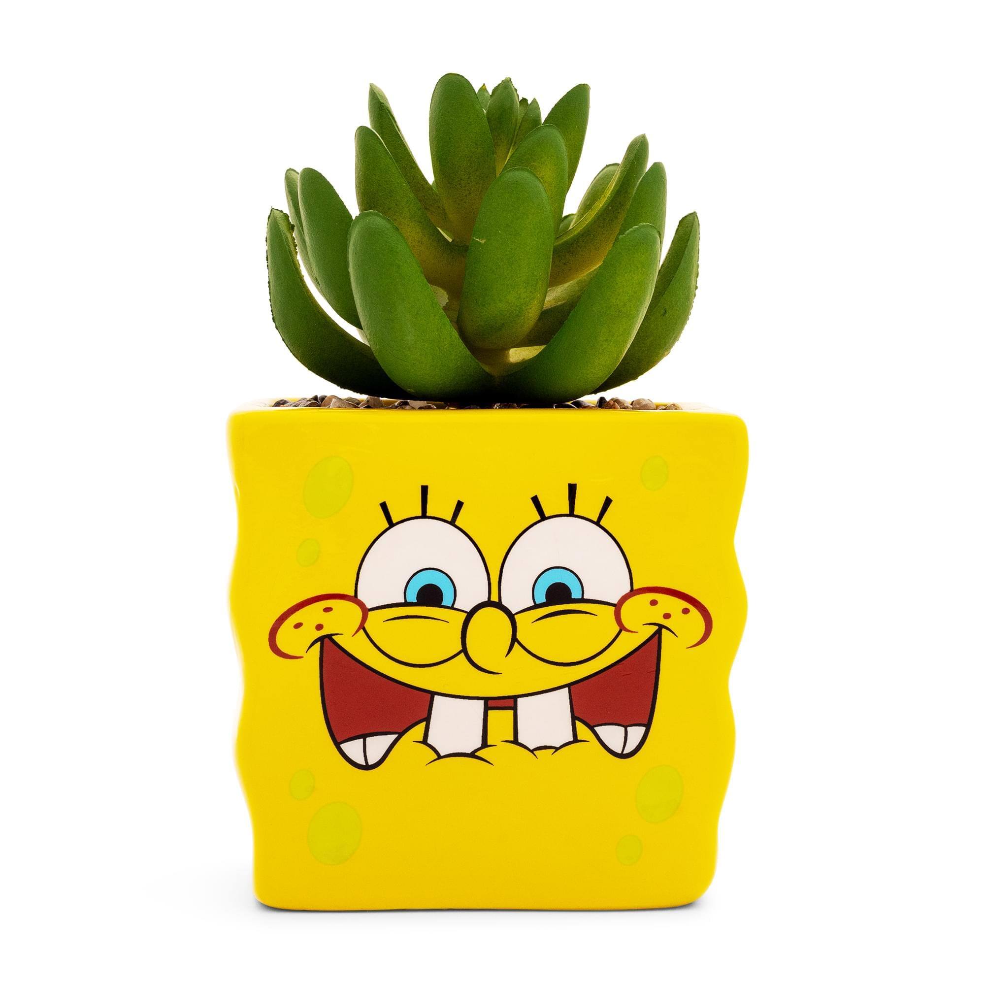 Silver Buffalo - Nickelodeon SpongeBob SquarePants Face Mini Planter With Artificial Succulent - Yellow
