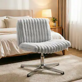 KERDOM - Wider Seat Criss Cross Chair, Armless Ergonomic Office Chair No Wheels, Soft Velvet Vanity Makeup Chair For Home Bedroom - Gray