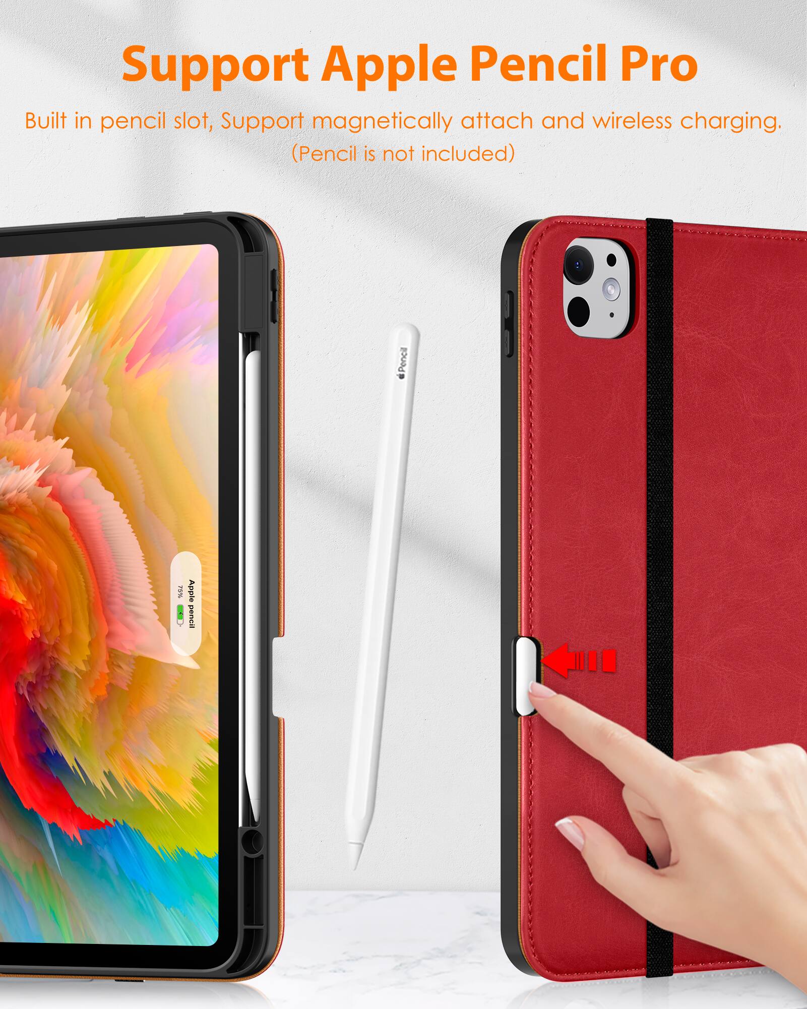 Support Apple Pencil Pro

Built in pencil slot, Support magnetically attach and wireless charging. (Pencil is not included)