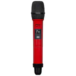 Pyle - UHF Wireless Microphone System – Portable, Quad Channel Frequency with (4) Handheld Mics (Red)