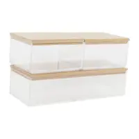 Martha Stewart - Brody Premium Clear Plastic Storage Bins Paulownia Wood Lids-2-SM/1-MED - Clear/Light Natural - Front_Zoom