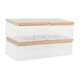 Martha Stewart - Brody Premium Clear Plastic Storage Bins Paulownia Wood Lids-2-SM/1-MED - Clear/Light Natural