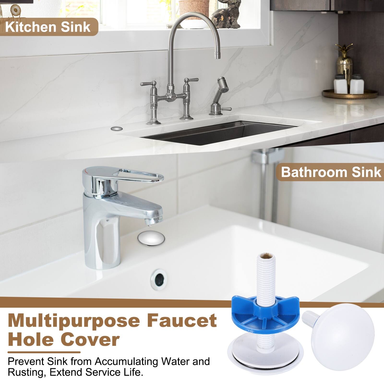 9 Kitchen Sink Bathroom Sink Multipurpose Faucet Hole Cover Prevent Sink from Accumulating Water and Rusting, Extend Service Life.