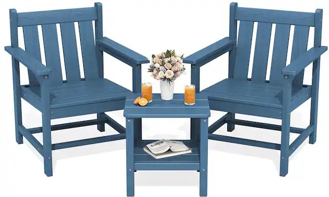 Front. SERWALL - SERWALL 3 Pieces Patio Bistro Set-Outdoor Chairs and Side Table with Umbrelle Hole,Navy - navy.