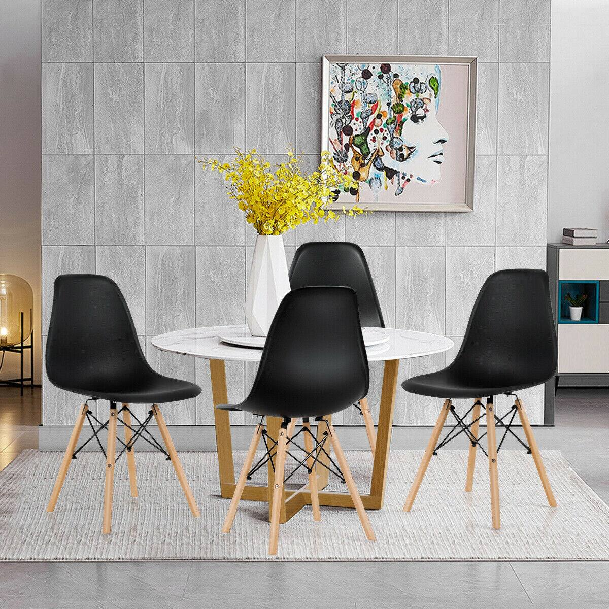 Alt View 4. Gymax - Gymax Set of 4 Modern Dining Side Chair Armless Home Office w/ Wood Legs Black - Black.
