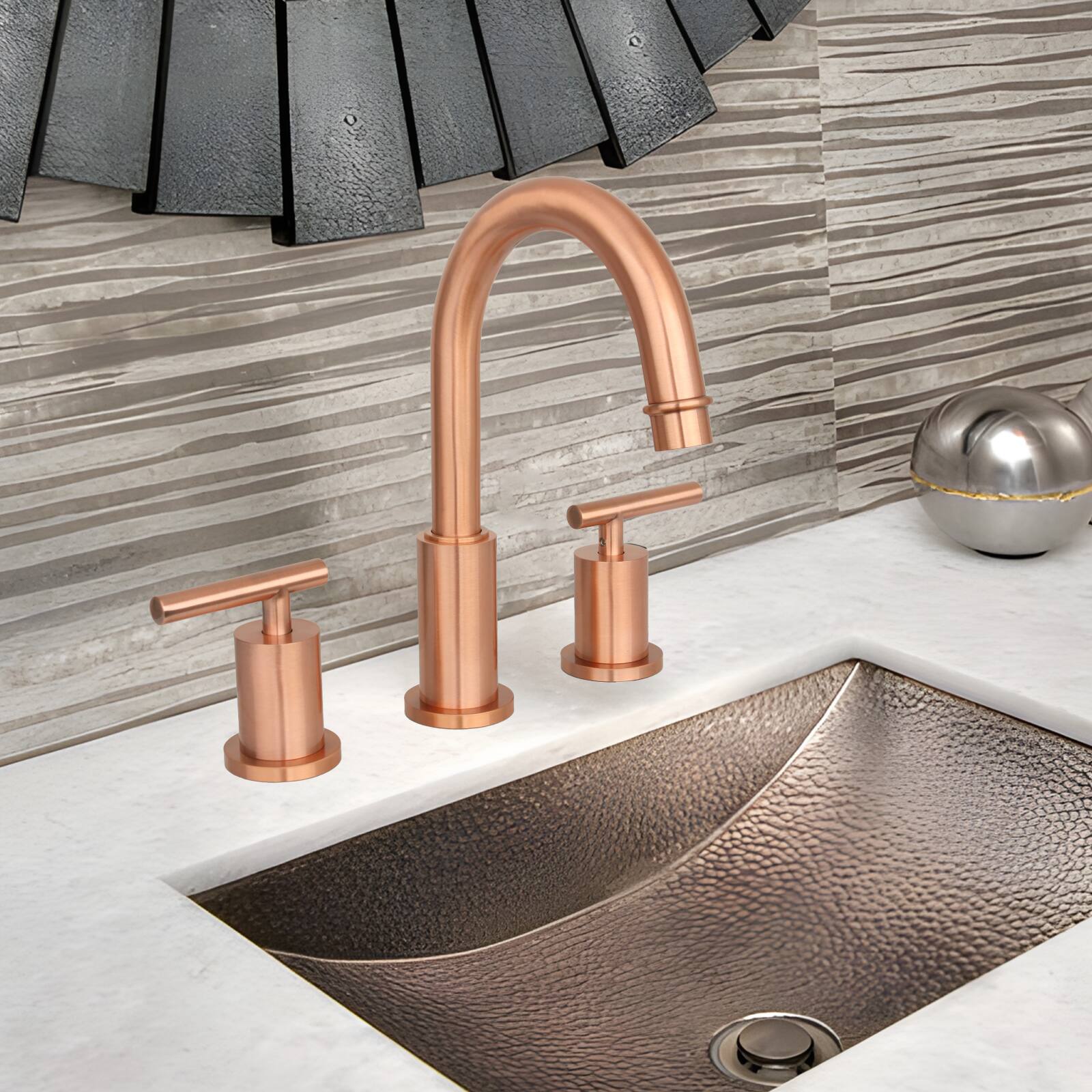 Alt View 4. Akicon - Akicon Solid Brass Double-Handle Widespread Kitchen Faucet in Copper - Copper.