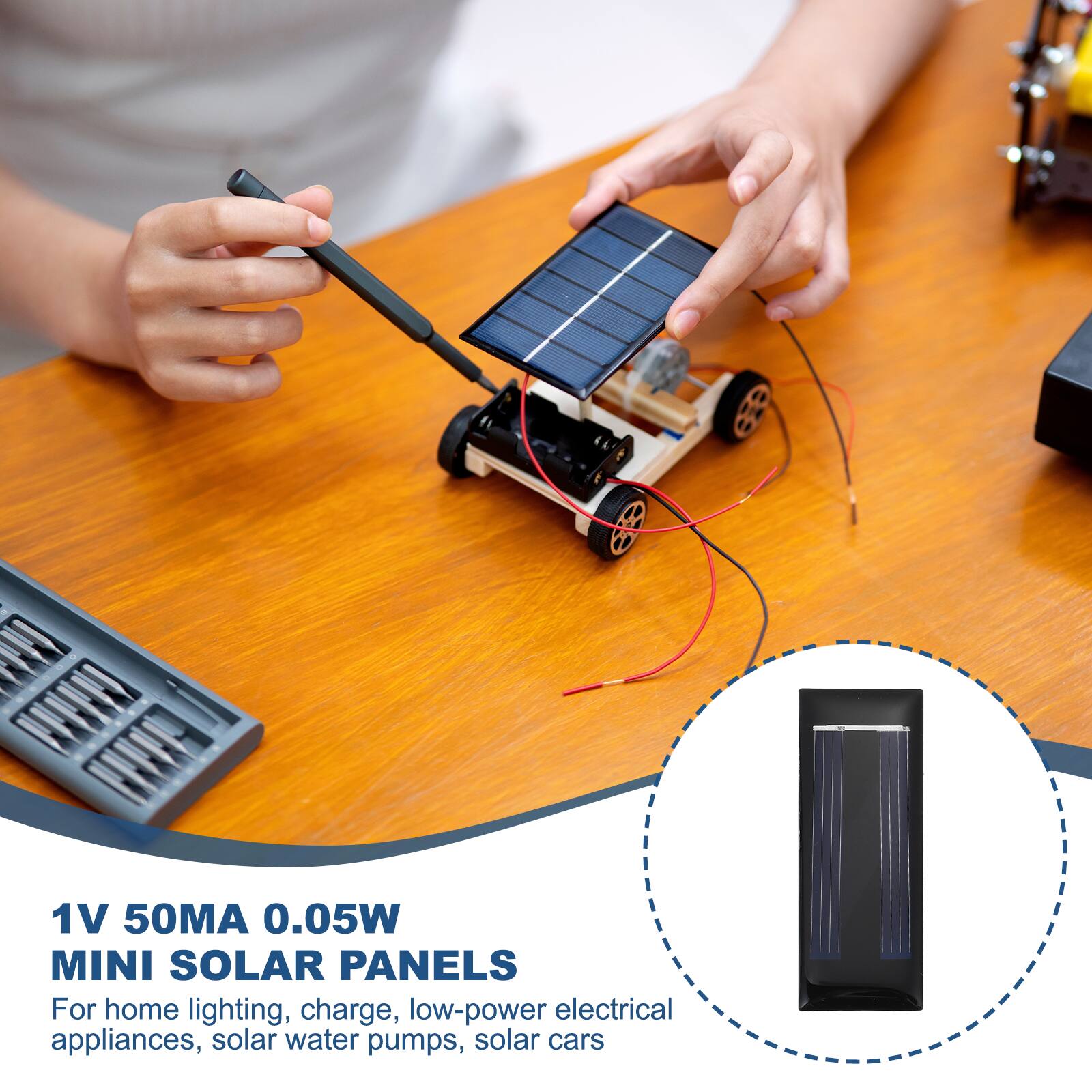 1V 50MA 0.05W MINI SOLAR PANELS

For home lighting, charge, low-power electrical appliances, solar water pumps, solar cars