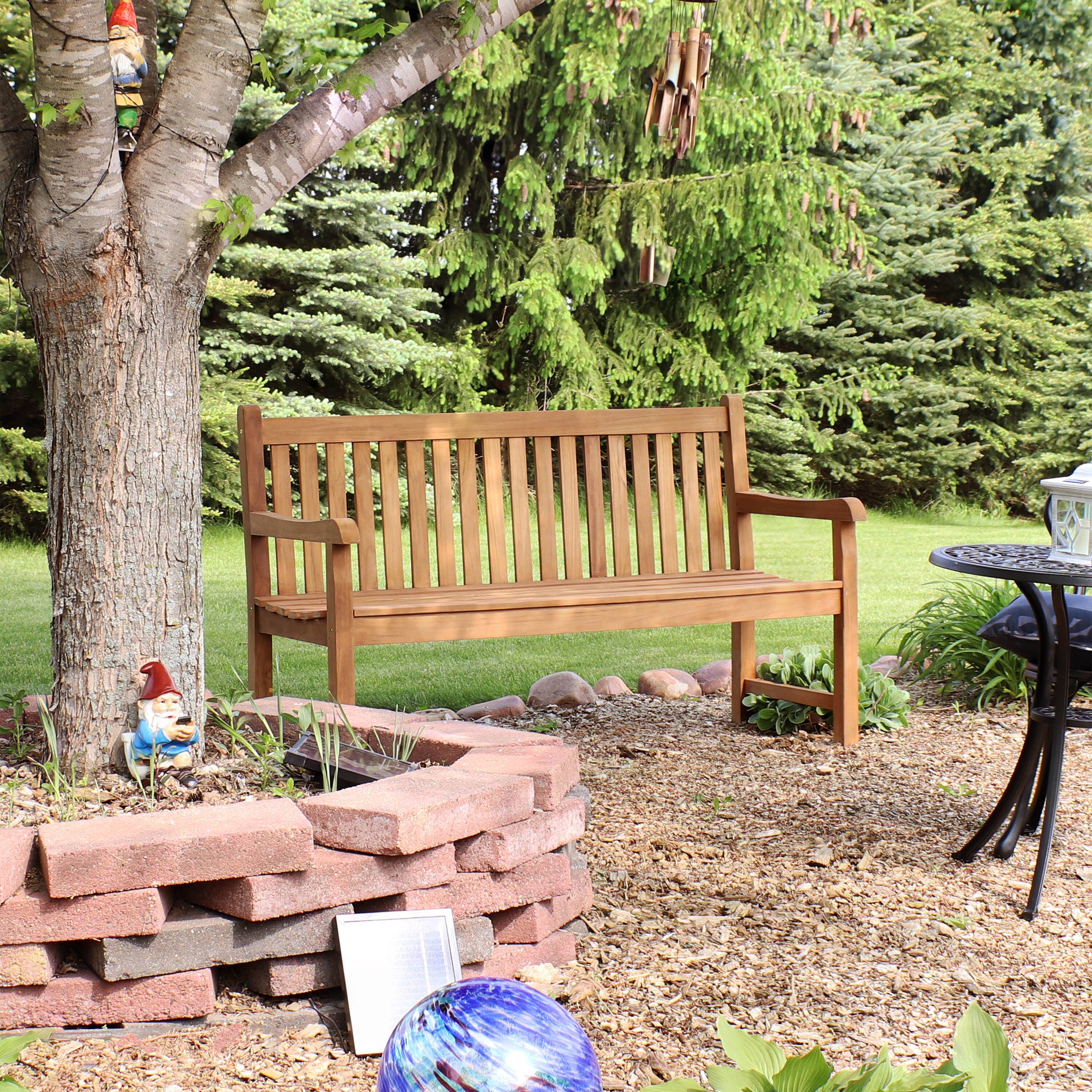 Alt View 5. Sunnydaze - 2-Person Mission Style Solid Teak Wood Outdoor Garden Bench - Beige.