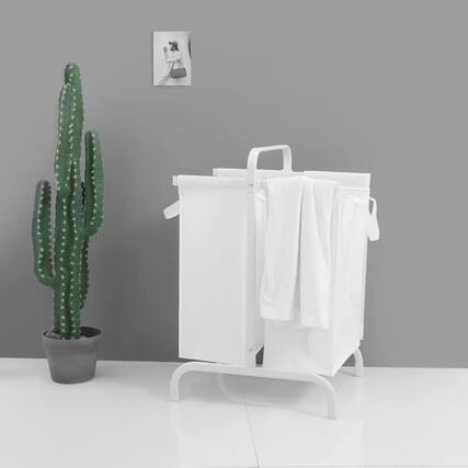 Front. ELEMENT ACE - Large Two-Tier Laundry Hamper with Sorting Cards and Lid for Efficient Clothes and Toys Storage - White.