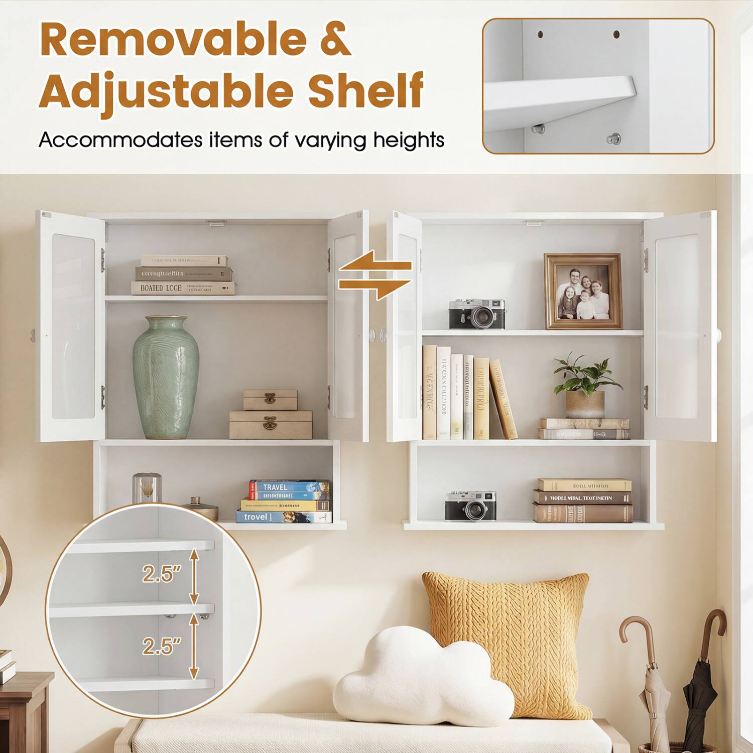 Removable & Adjustable Shelf  
Accommodates items of varying heights

comagnaetics  
BOATED LOGE  
SPOOHING 2019  
11:25161 TERRINGS  
5-3  
TRAVEL UNIVERSINGUNGS 1000000  
TOOL USMON 1000LL MIAL TEUFINETIN  
trovel  
2.5"  
2.5"