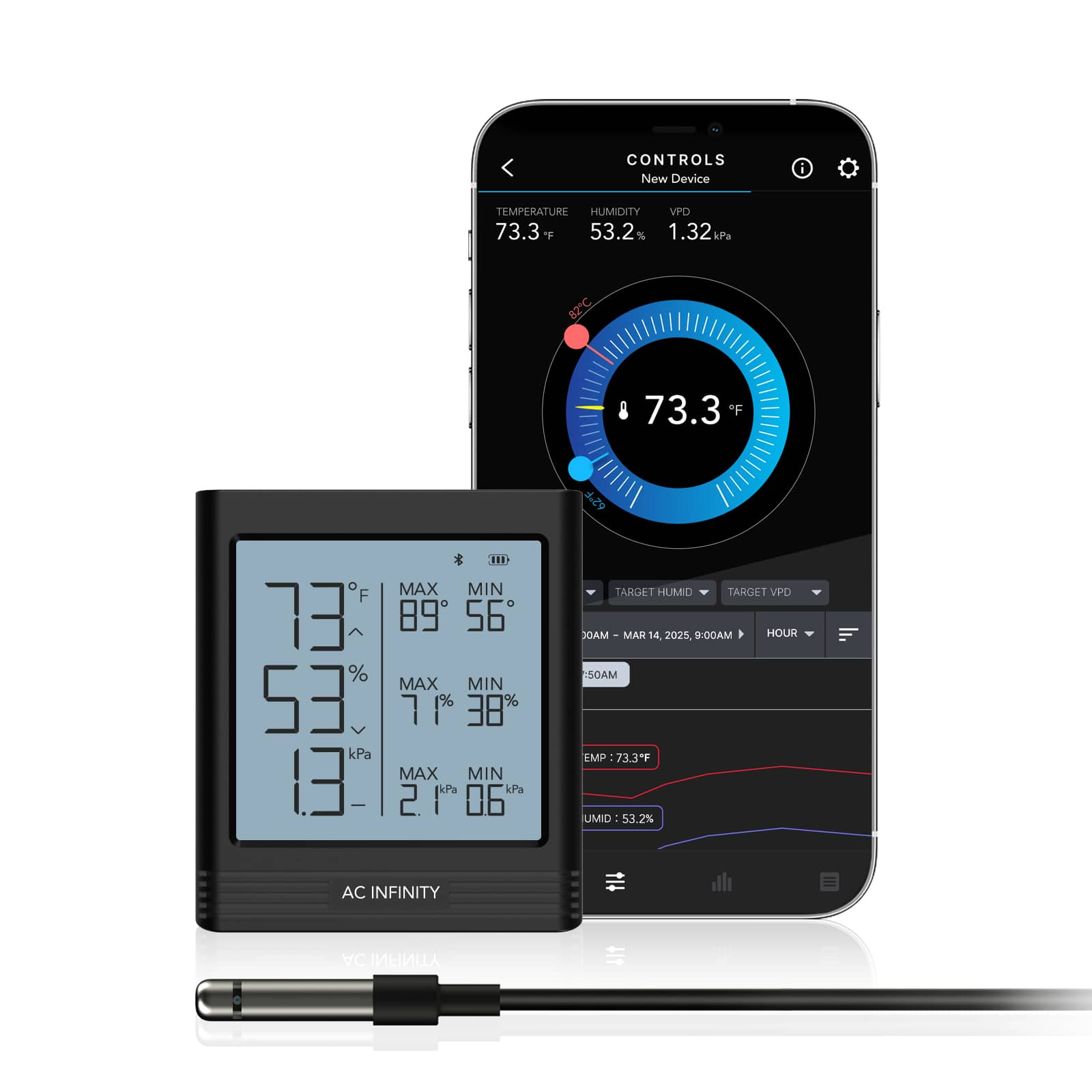 AC Infinity - Smart Thermo-Hygrometer B1 with 12' Sensor
