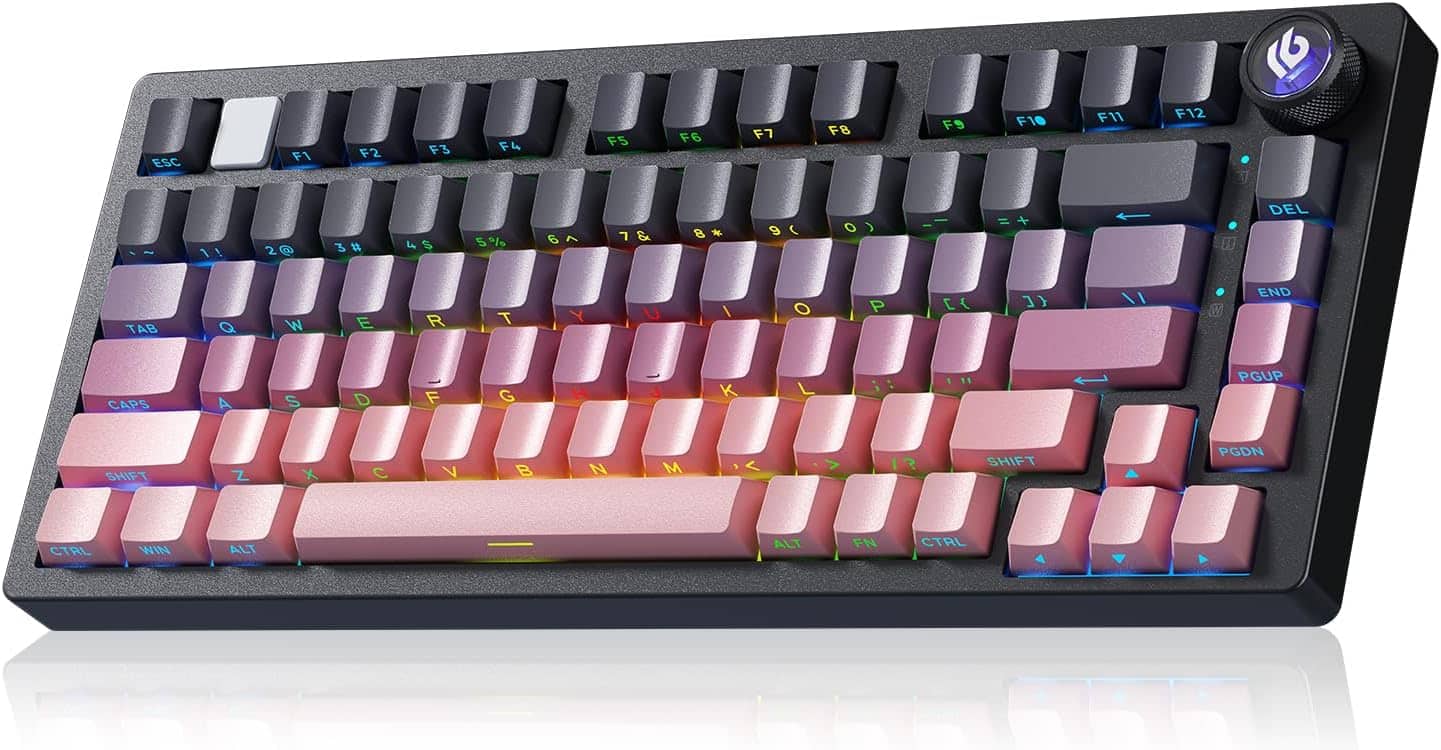 AULA - LEOBOG Hi75C Pro Aluminum Gaming Keyboard - 75% Gasket Mount, Hot-Swap, Tri-Mode Wireless, Dual-Mode Knob - Black Pink price history on PriceWatchPro