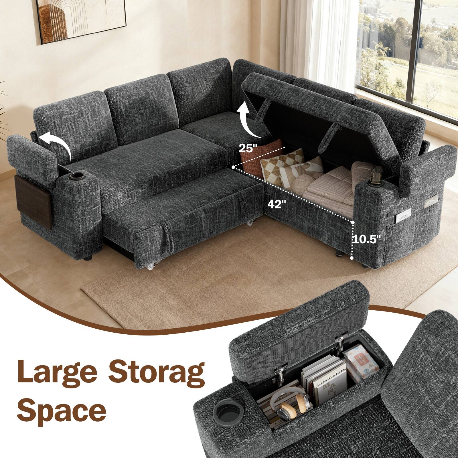 25" 42" 10.5" Large Storage Space