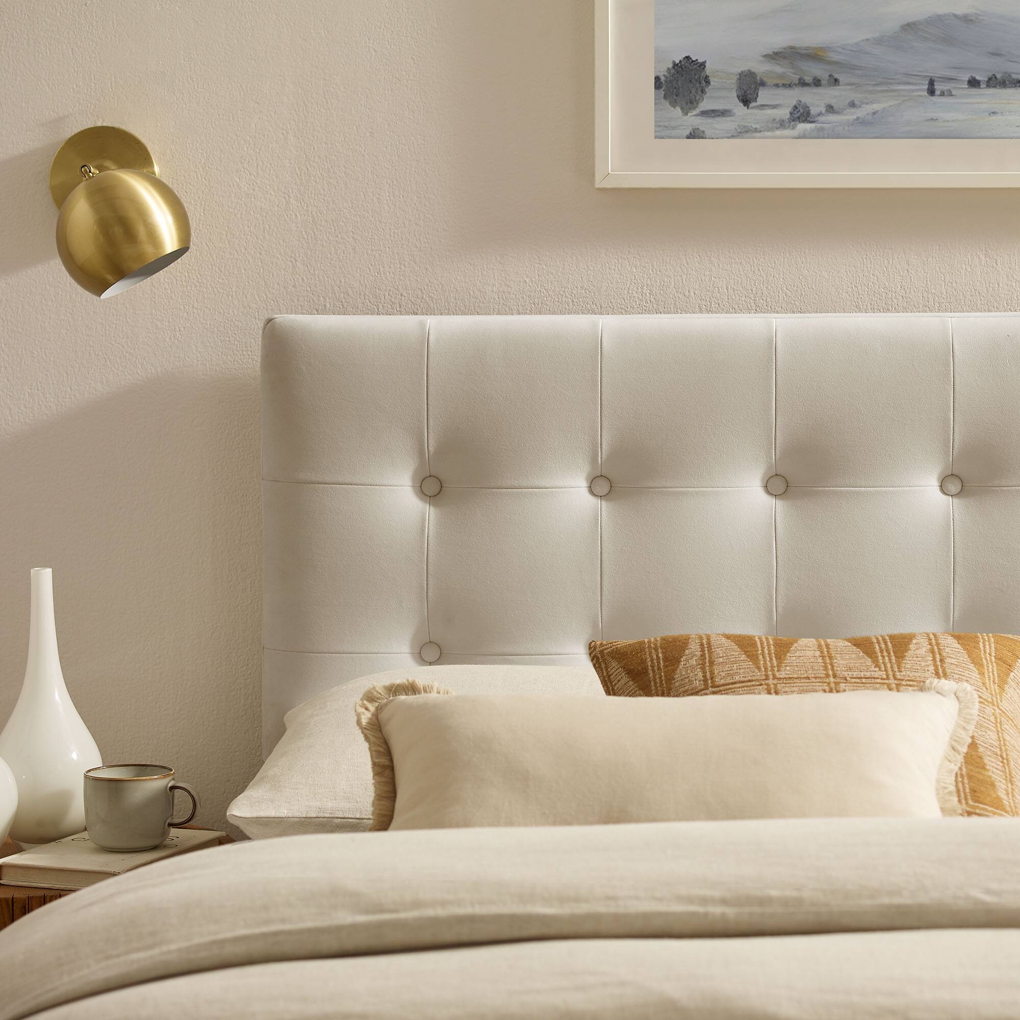 Alt View 1. Modway - Emily Stain-Resistant Performance Velvet Queen Size Headboard - Alabaster.