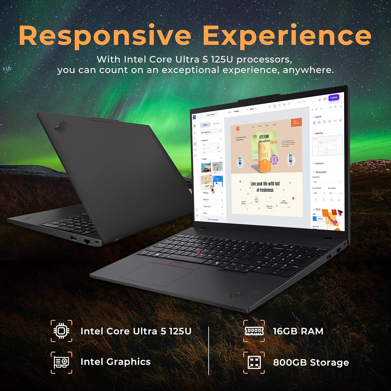 1 - Responsive Experience With Intel Core Ultra 5 125U processors, you can count on an exceptional experience, anywhere.
2 - Live your life with full of treshness
3 - Intel Core Ultra 5 125U
4 - 16GB RAM
5 - Intel Graphics
6 - 800GB Storage