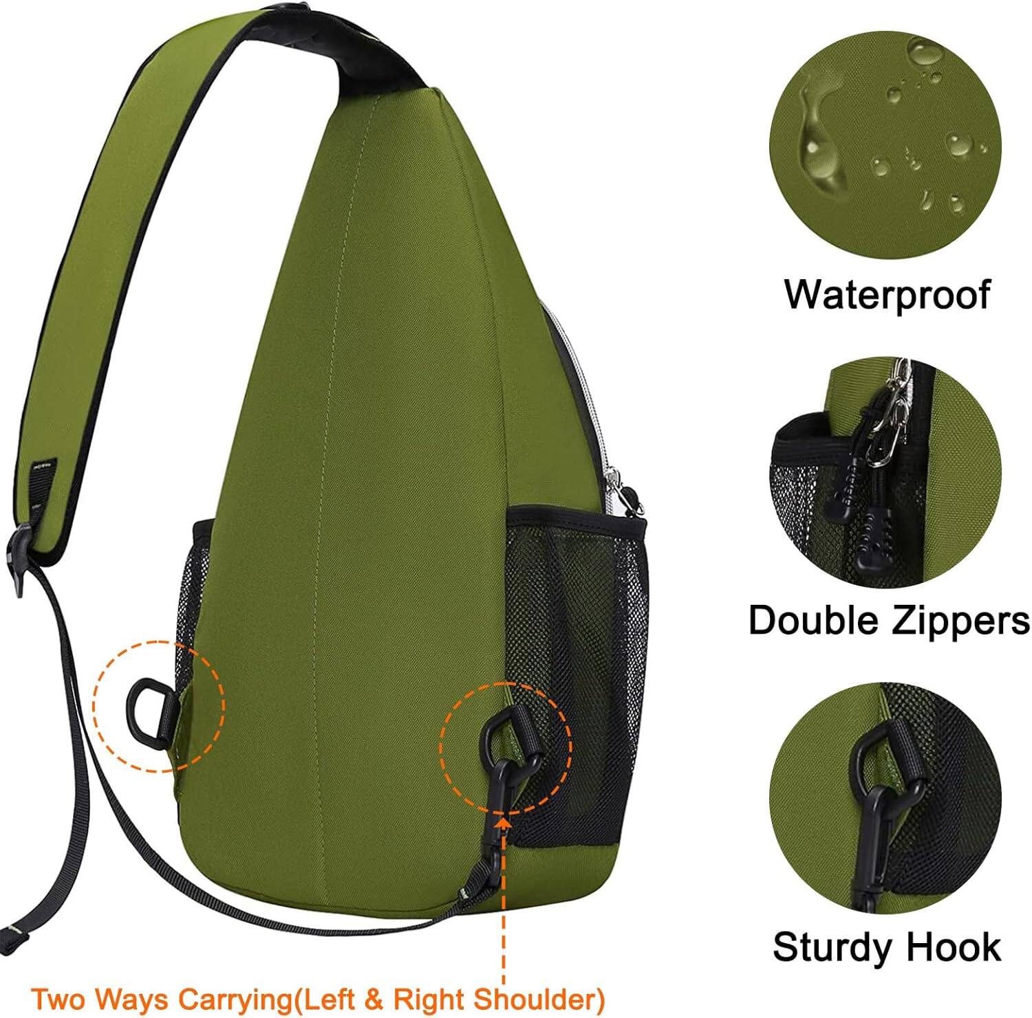 Waterproof  
Double Zippers  
Two Ways Carrying (Left & Right Shoulder)  
Sturdy Hook