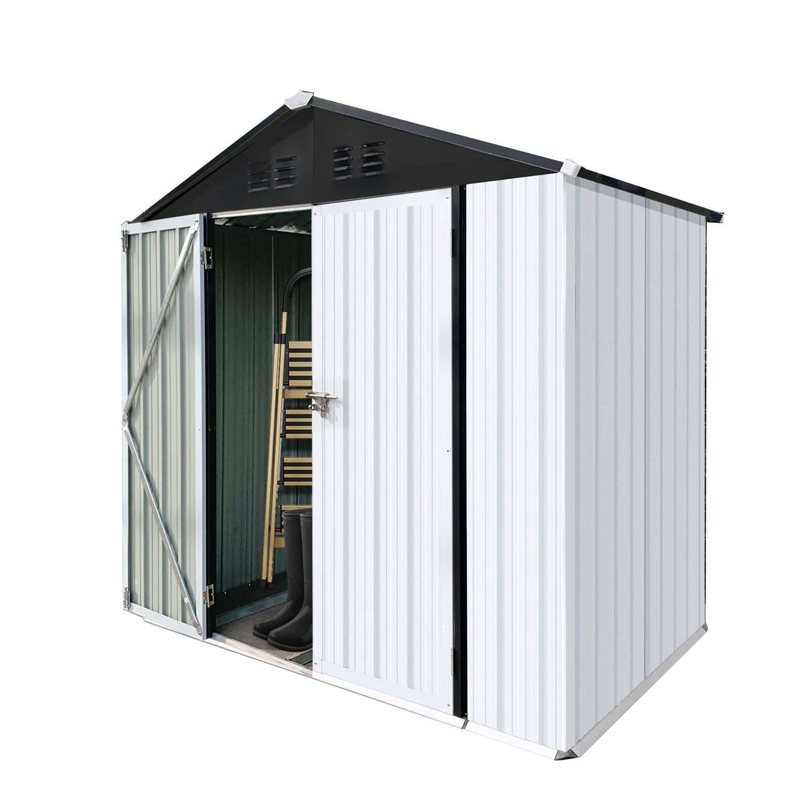 Left. Mondawe - 6x4 Ft Outdoor Storage Sheds with Apex Roof - White.