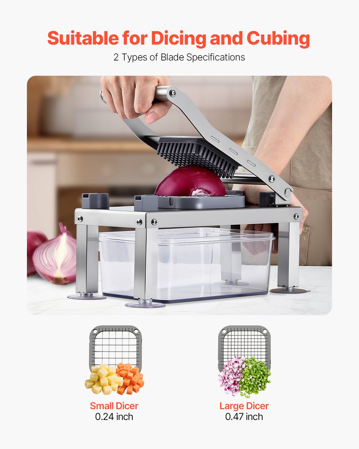 Suitable for Dicing and Cubing

2 Types of Blade Specifications

Small Dicer  
0.24 inch

Large Dicer  
0.47 inch