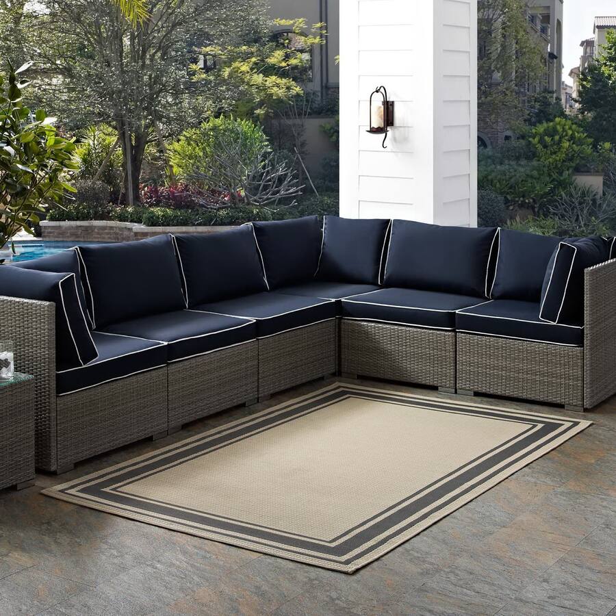 Modway Rim Solid Border Indoor and Outdoor Area Rug Gray and Beige R ...