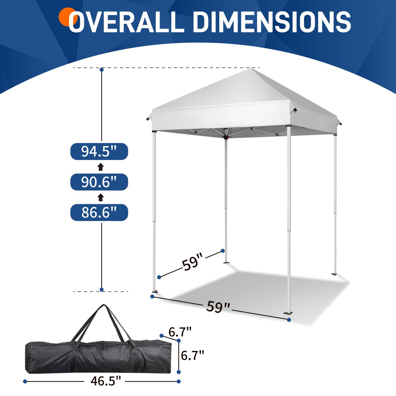 OVERALL DIMENSIONS

94.5"  
90.6"  
86.6"  
59"  
59"  
6.7"  
6.7"  
46.5"