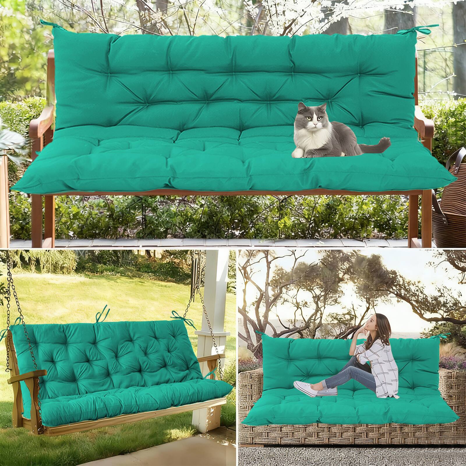 Alt View 3. Chateau Abodes - Outdoor Replacement Seat Cushions for 2-3 Person Swing & Bench, Waterproof Sofa Pads with Backrest for Patio Furniture - Lake Blue.