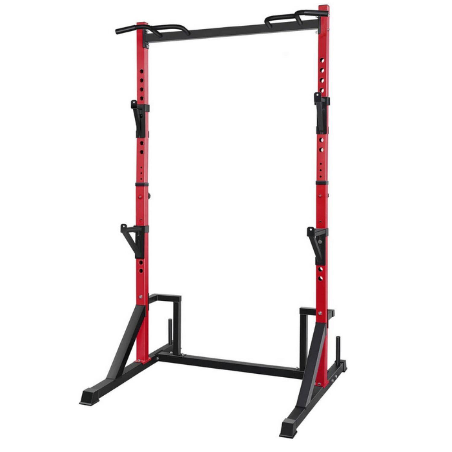 KERDOM - Height Adjustable Power Rack with Pull up Bar Muscles Trainer, Power Tower Pull Up Dip Station Heavy Capacity 700lbs - Red