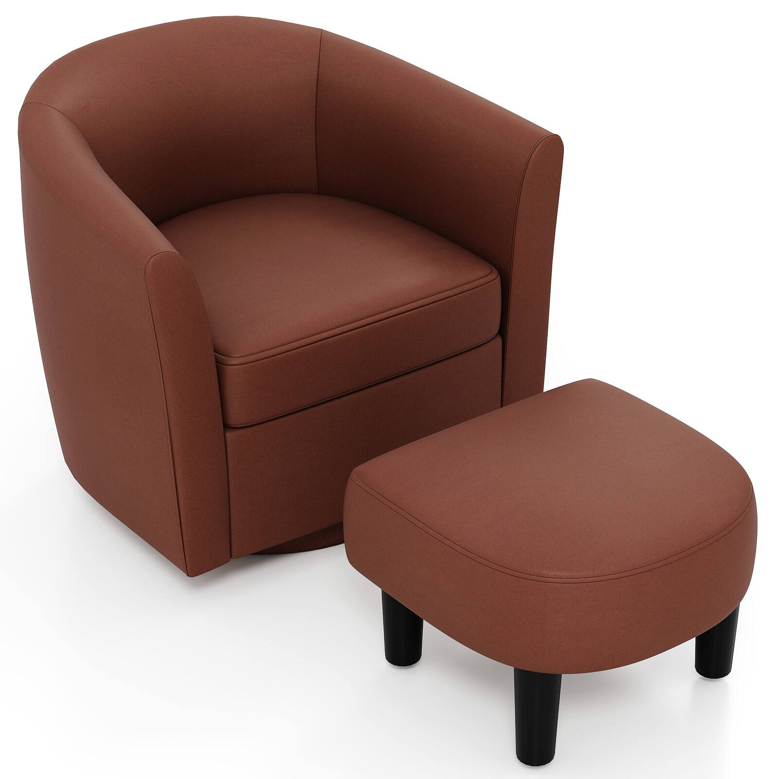 Front. Costway - Costway Swivel Barrel Chair with Ottoman Footrest Curved Backrest & Armrests Living Room - Brown.