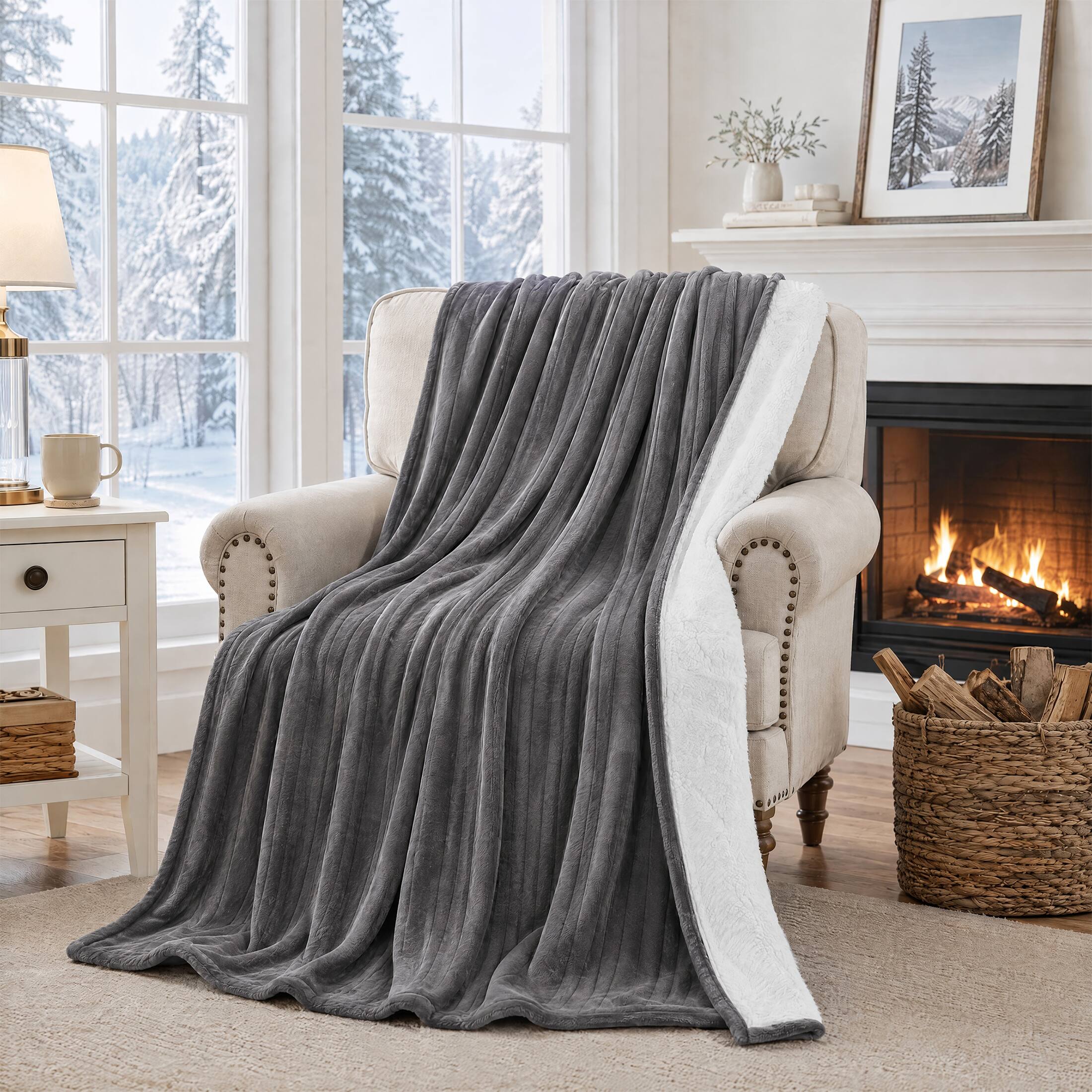 Angle. Sweetcrispy - 62''x 84'' Twin Size Flannel Electric Heated Blanket with 10 Heating Levels for Winter, Machine Washable - Gray.