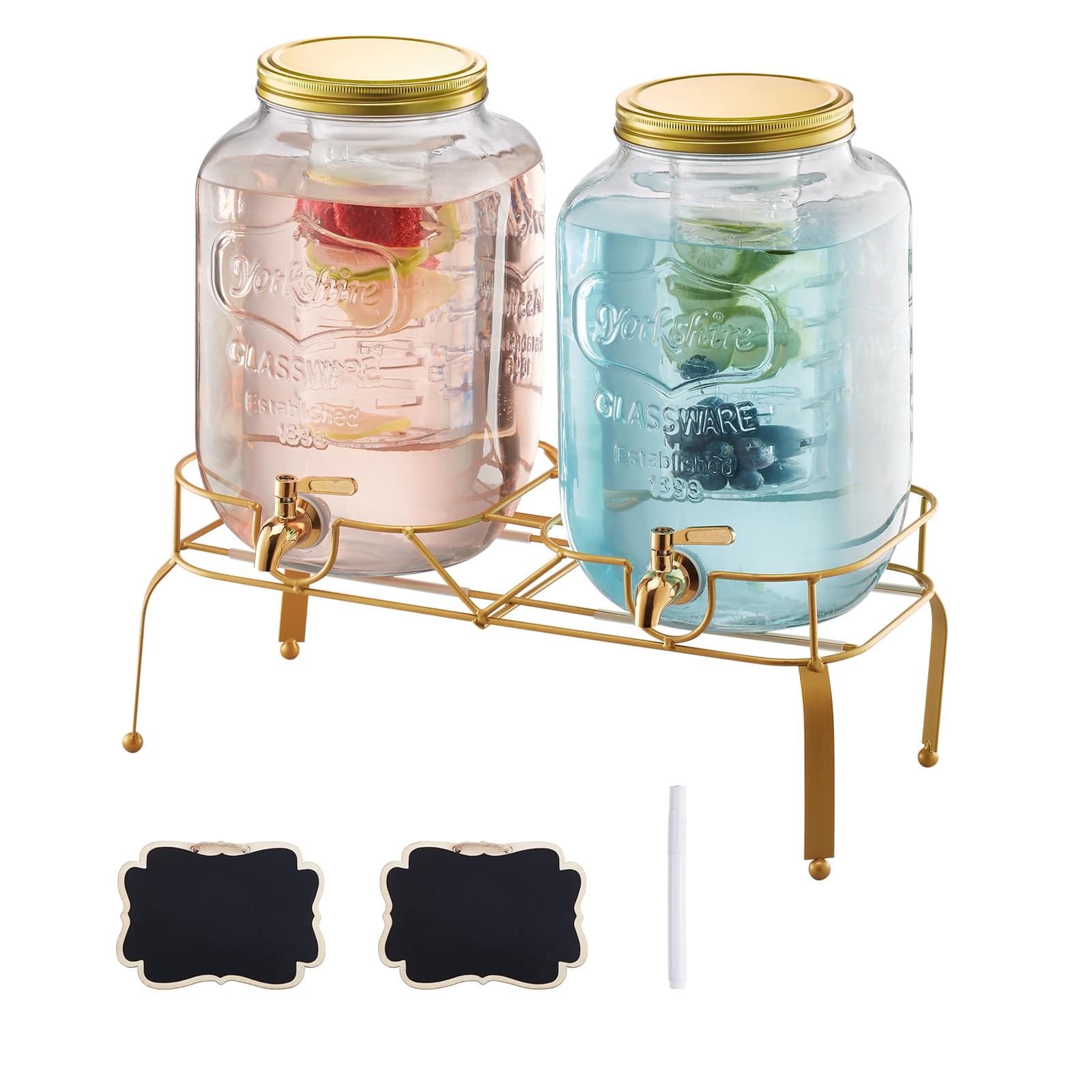 VEVOR - Beverage Dispenser, 2 Pack 2 Gallon Drink Dispensers for Parties, Glass Juice Dispenser with Metal Stand - Transparent