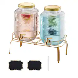 VEVOR - Beverage Dispenser, 2 Pack 2 Gallon Drink Dispensers for Parties, Glass Juice Dispenser with Metal Stand - Transparent
