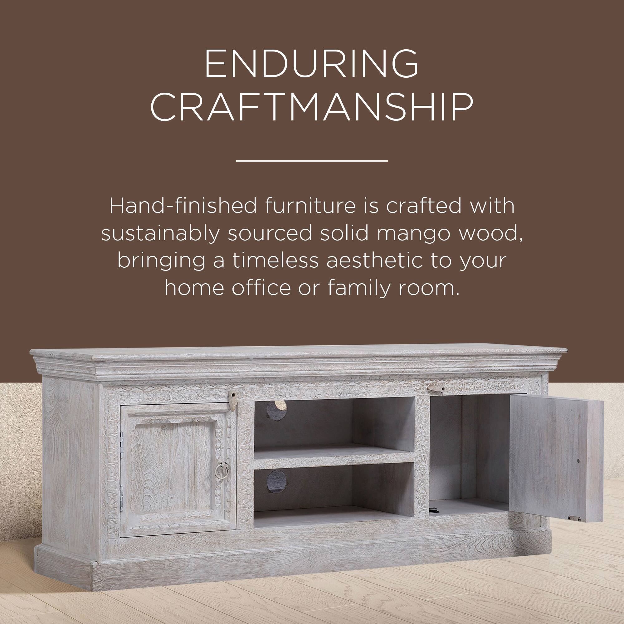 ENDURING CRAFTSMANSHIP

Hand-finished furniture is crafted with sustainably sourced solid mango wood, bringing a timeless aesthetic to your home office or family room.