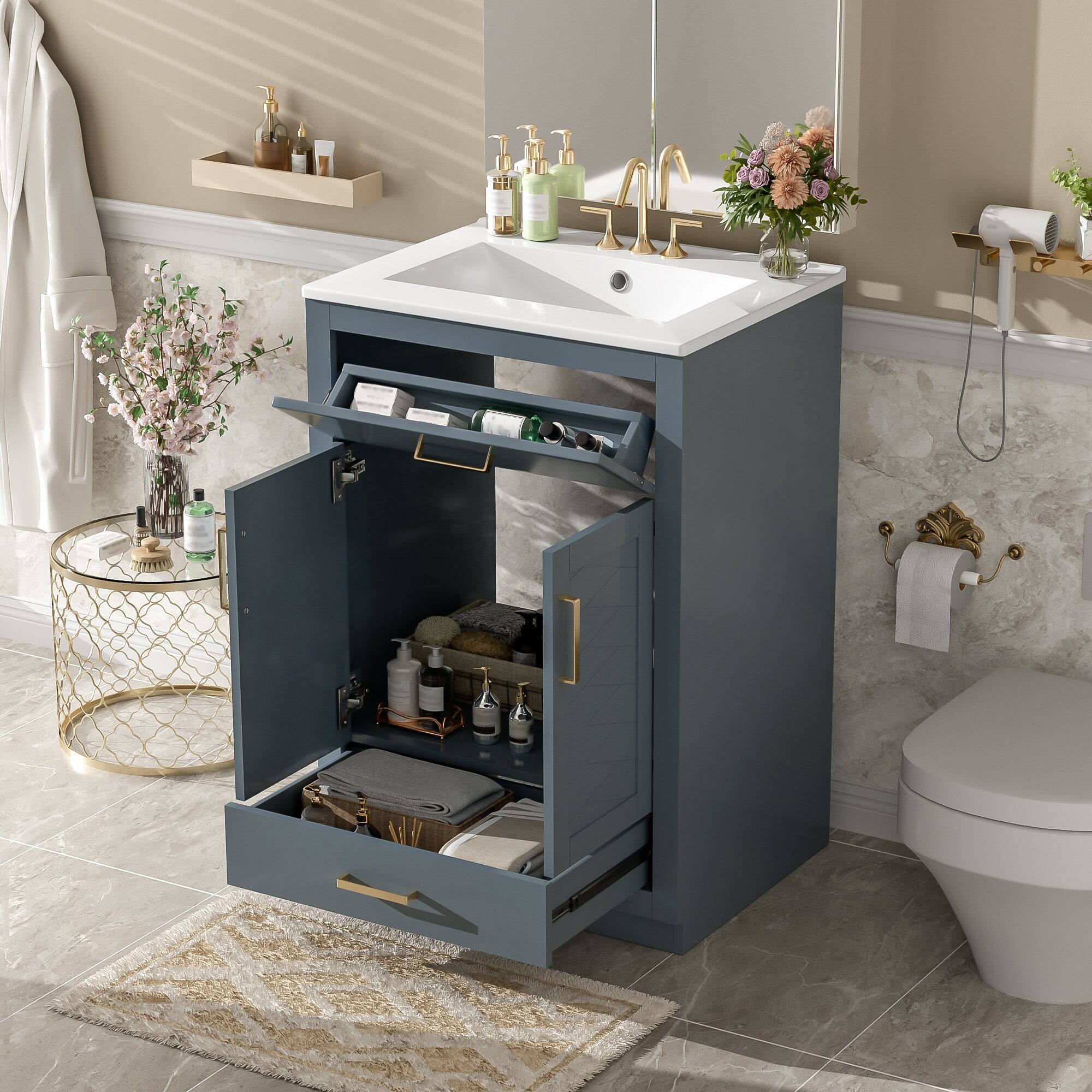 Alt View 5. Boyel Living - 24 Inch Bathroom Vanity with Integrated Ceramic Sink and Storage Blue - Blue.