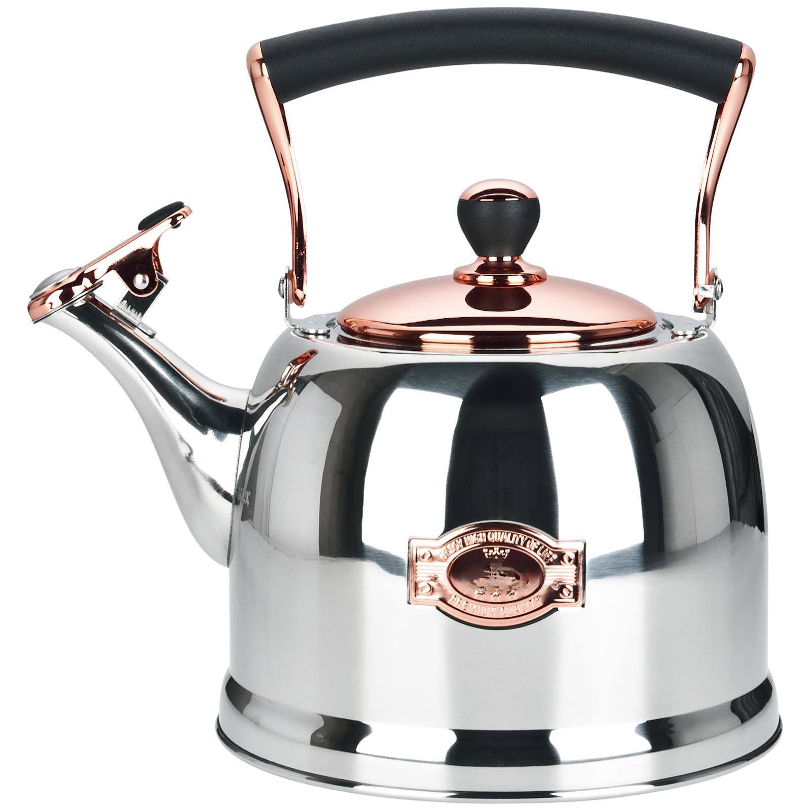 Dapper Styles - Tea Kettle Stainless Steel Teapot Teakettle For Stove Top With Heat Proof Handle 3.0 Quart - Gold-2.5 Quarts