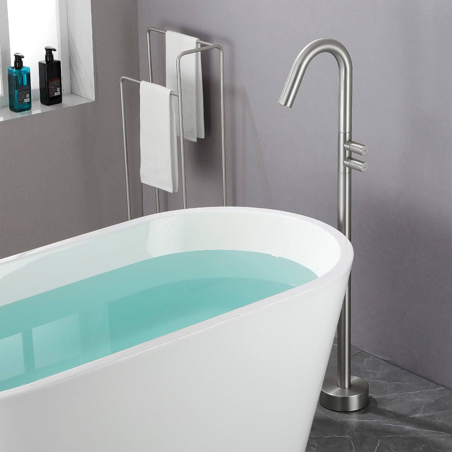 Alt View 1. Boyel Living - Brushed Bathtub Faucet 360 Degrees Rotatable Dual Knob Handle Brass SUS304 - Brushed Nickel.