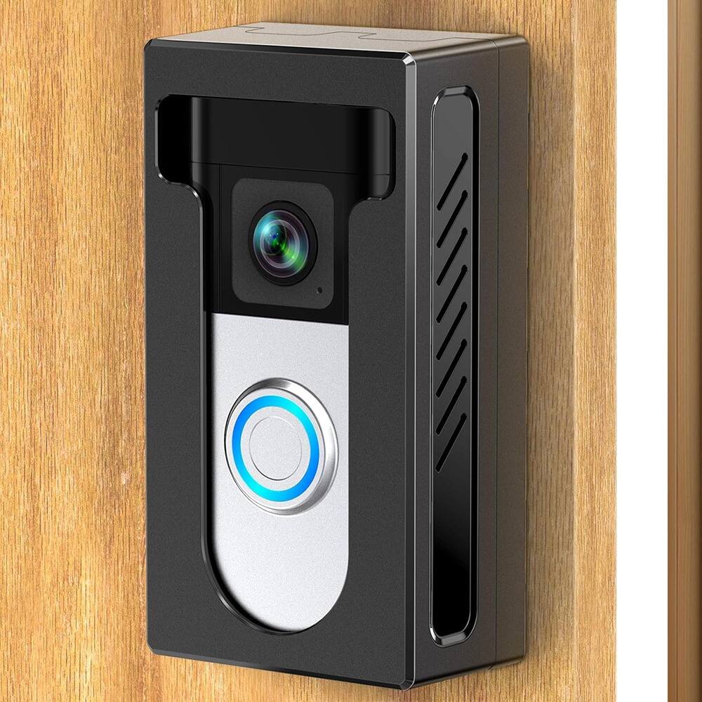 Front. Schertz - No-Drill Adhesive Doorbell Mount – Fits Ring & Blink Wireless - Black.