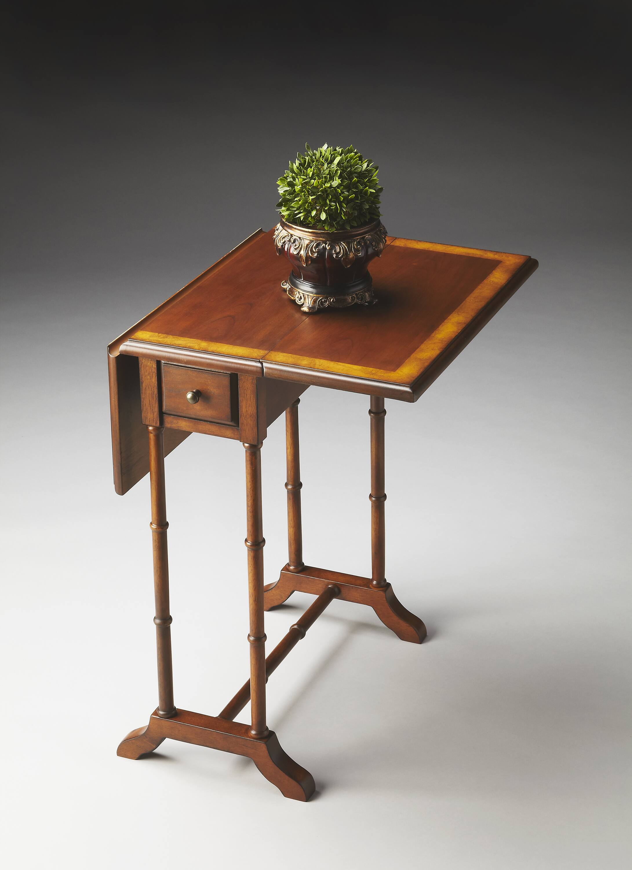 Alt View 3. Butler Specialty - Darrow 24 in. W Fully Extended Rectangualr Wood Drop-Leaf 1 Drawer Side Table - Medium Brown.