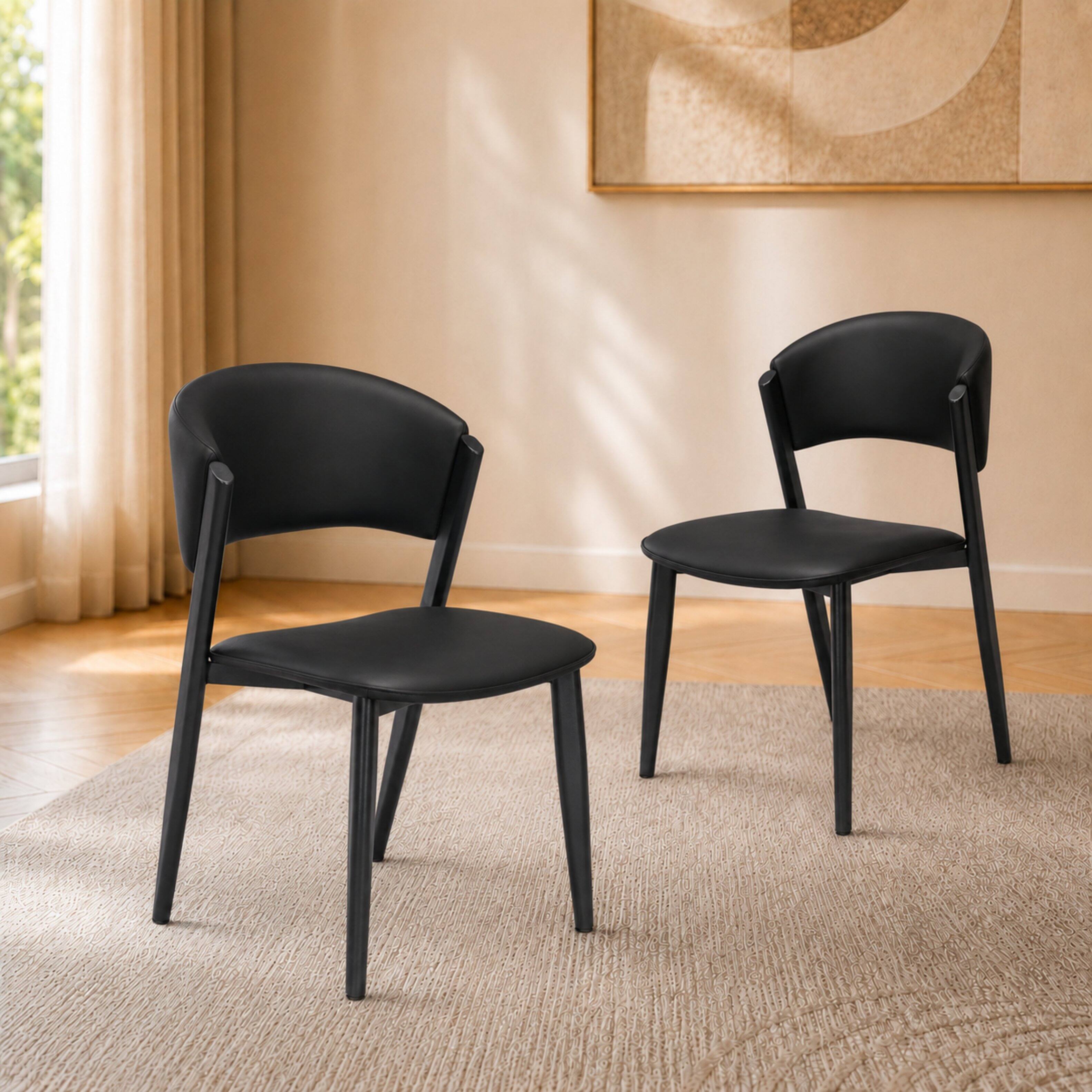 Alt View 6. LeisureMod - Aspen 2-PCS Mid-Century Leather Dining Side Chair with Scratch-Resistant Powder-Coated Iron Legs - Black.