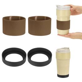 Unique Bargains - Silicone Cup Sleeve, 2pcs Coffee Sleeves with Black Cup Mat, Heat Resistant Reusable Nonslip for Coffee Tea Drinks - Brown